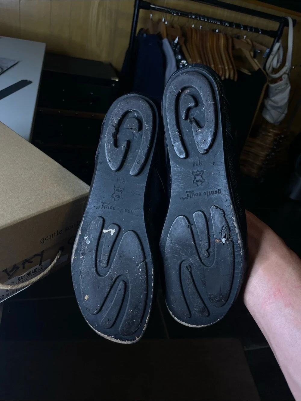 $168 gentle souls Black Leather Crisscross Slip-On Loafers size 8